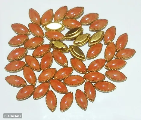 Beads  Crafts: Eye Shape Marble Finish Acrylic Beads with Metal Base 15x7mm for Jewelry Making, Embroidery Work, Dresses (Pack of 50 Pcs.) (Reddish Orange)