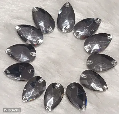 Beads  Crafts: Drop Shape Glass Crystal Stones Having Flat Base with Two Holes for Sewing (13mm x 22mm) for Embroidery, Jewellery Making, Decorations, DIY Art and Craft (Black Diamond, 25 Pcs)
