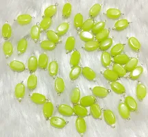 Beads  Crafts: Flat Oval Glass Hanging Beads Chocolate Beads 11mm x 8mm for Jewelry Making, Necklace, Earring, Bracelet, Embroidery, Dresses (Pack of 100 Pcs) (Parrot Green)-thumb1