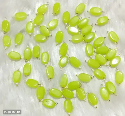 Beads  Crafts: Flat Oval Glass Hanging Beads Chocolate Beads 11mm x 8mm for Jewelry Making, Necklace, Earring, Bracelet, Embroidery, Dresses (Pack of 100 Pcs) (Parrot Green)-thumb2