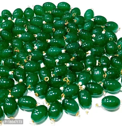 Beads  Crafts: Oval Shape Glass Hanging Beads 8mm for Jewelry Making, Necklace, Earring, Bracelet, Embroidery (Pack of 100 Pcs.) (Medium Green)-thumb0