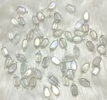 Beads  Crafts: Flat Oval Glass Hanging Beads Chocolate Beads 11mm x 8mm for Jewelry Making, Necklace, Earring, Bracelet, Embroidery, Dresses (Pack of 100 Pcs) (Transparent)-thumb1