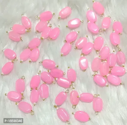 Beads  Crafts: Flat Oval Glass Hanging Beads Chocolate Beads 11mm x 8mm for Jewelry Making, Necklace, Earring, Bracelet, Embroidery, Dresses (Pack of 100 Pcs) (Lite Pink)-thumb2
