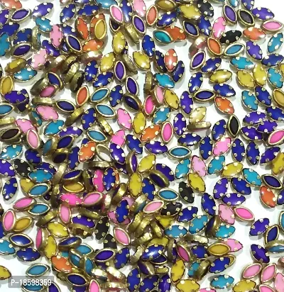 Beads  Crafts: Kundans Stones Multicolor for Jewellery Making, Bangles, Embroidery Work, Cloth Work, Craft 6mm x 3mm (50, Eye Shape)