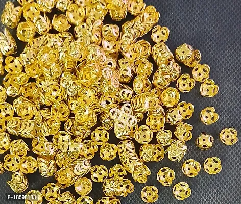 Beads  Crafts: Golden Fancy Flower Bead caps for Jewellery Making/Finding 8mm (Pack of 50 GMS.)