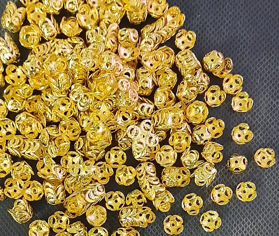 Beads & Crafts: Golden Fancy Flower Bead caps for Jewellery Making/Finding 8mm (Pack of 50 GMS.)