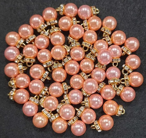 Beads & Crafts: Dark Peach Pearl Designer Hanging Beads 10mm for Earrings, Beading, Necklace, Jewelry Making, DIY Art & Craft (Pack of 50 Pcs), Glass