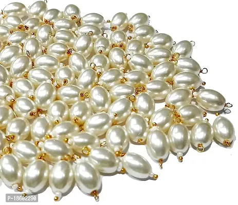 Beads  Crafts: Off White LCT (Cream) Color Oval Shape Glass Hanging Beads 8mm for Jewelry Making, Necklace, Earring, Bracelet, Embroidery, Dress and DIY Kit (Pack of 100 Pcs)-thumb0