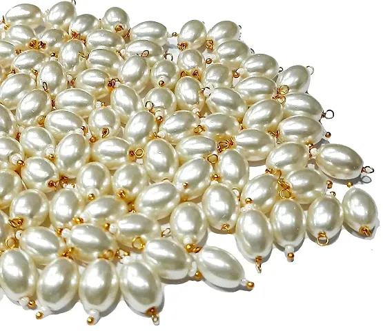 Beads & Crafts: Off White LCT (Cream) Color Oval Shape Glass Hanging Beads 8mm for Jewelry Making, Necklace, Earring, Bracelet, Embroidery, Dress and DIY Kit (Pack of 100 Pcs)