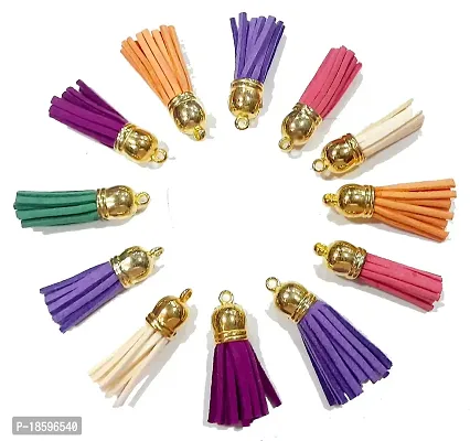 Beads  Crafts: Artificial Leather Tassels Earring Making, Craft and Decoration Purpose 4cm (Gold, 12)