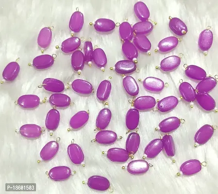 Beads  Crafts: Flat Oval Glass Hanging Beads Chocolate Beads 11mm x 8mm for Jewelry Making, Necklace, Earring, Bracelet, Embroidery, Dresses (Pack of 100 Pcs) (Magenta)-thumb2