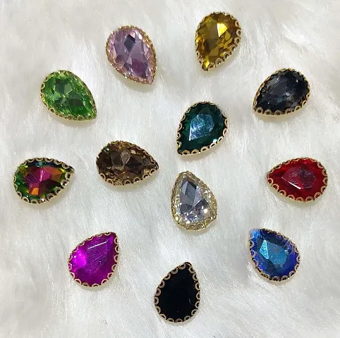 Beads & Crafts: Multicolor Drop Shape Glass Crystal Clip Stones for Embroidery Work, Jewelry Making, Necklace, DIY Art & Craft