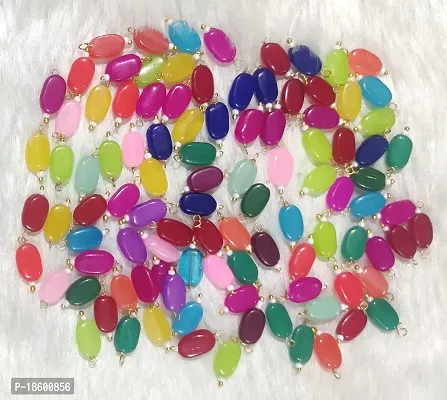 Beads  Crafts: Multicolor Flat Oval Glass Hanging Beads Chocolate Beads 11mm x 8mm for Jewelry Making, Necklace, Earring, Bracelet, Embroidery, Dresses (Pack of 100 Pcs)