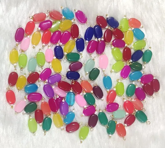 Beads & Crafts: Multicolor Flat Oval Glass Hanging Beads Chocolate Beads 11mm x 8mm for Jewelry Making, Necklace, Earring, Bracelet, Embroidery, Dresses (Pack of 100 Pcs)
