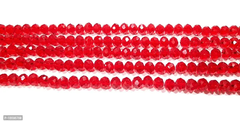 Beads  Crafts: 4mm Red Color Glass Crystal Beads for Jewellery Making About 90 Beads Line (Pack of 5 Bead Lines)