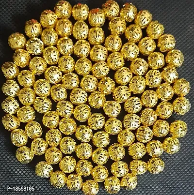 Beads  Crafts: Golden Hollow Round Filigree Ball Spacer Beads Jewelry Findings 10mm (Pack of 50 GMS)