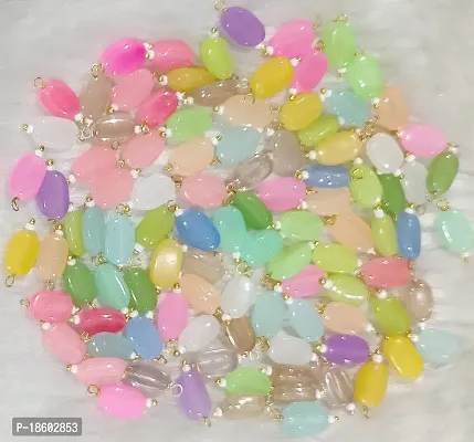 Beads  Crafts: Pastel Colors Flat Oval Glass Hanging Beads Chocolate Beads 11mm x 8mm for Jewelry Making, Necklace, Earring, Bracelet, Embroidery, Dresses (Pack of 100 Pcs)-thumb0