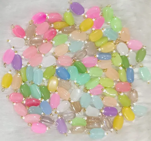 Beads & Crafts: Pastel Colors Flat Oval Glass Hanging Beads Chocolate Beads 11mm x 8mm for Jewelry Making, Necklace, Earring, Bracelet, Embroidery, Dresses (Pack of 100 Pcs)
