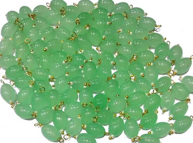 Beads & Crafts: Oval Shape Glass Hanging Beads 10mm for Jewelry Making, Necklace, Earring, Bracelet, Embroidery, Dress and DIY Kit (Pack of 100 Pcs) (Mint Green)