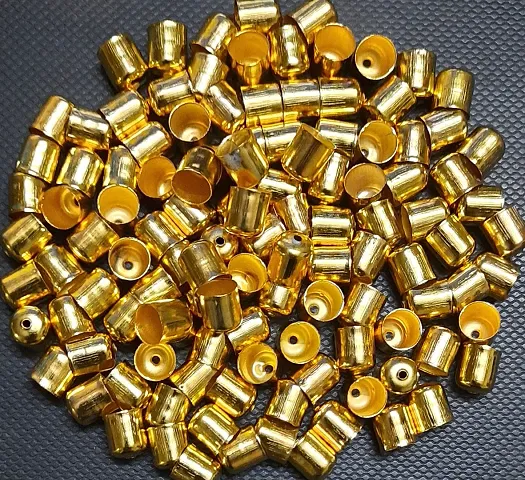 Beads & Crafts: Gold Finish Cylindrical Shape Metal Bead Cap for Jewellery Making 9mm x 9mm (Pack of 50 GMS)