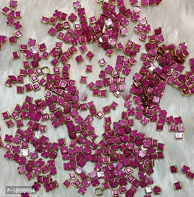Beads  Crafts: Square Shape Kundans Stones Mat Finish for Jewellery Making, Bangles, Embroidery Work, Cloth Work, Craft 4mm x 4mm (Rani Pink, 50)-thumb0