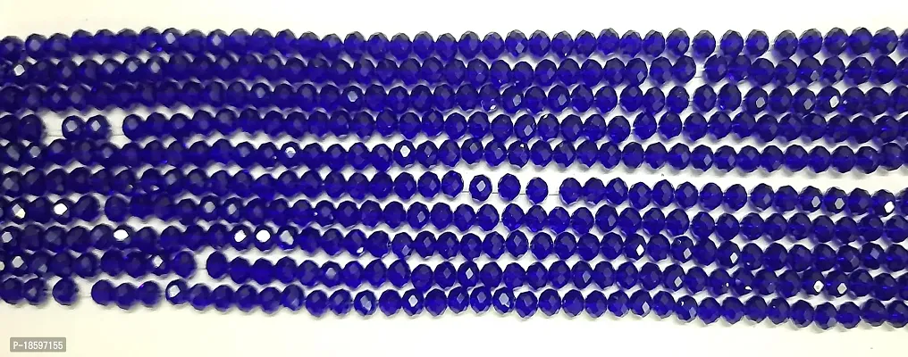 Beads  Crafts: 4mm Blue Color Glass Crystal Beads for Jewellery Making About 90 Beads Line (Pack of 5 Bead Lines)