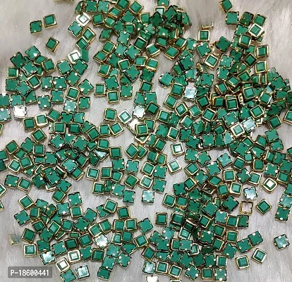 Beads  Crafts: Square Shape Kundans Stones Mat Finish for Jewellery Making, Bangles, Embroidery Work, Cloth Work, Craft 4mm x 4mm (Rama Green, 100)