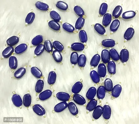 Beads  Crafts: Flat Oval Glass Hanging Beads Chocolate Beads 11mm x 8mm for Jewelry Making, Necklace, Earring, Bracelet, Embroidery, Dresses (Pack of 100 Pcs) (Royal Blue)-thumb2