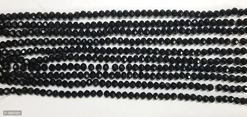 Beads  Crafts: 4mm Black Glass Crystal Beads for Jewellery Making About 90 Beads Line (Pack of 5 Bead Lines)