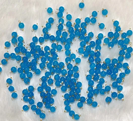 Beads Crafts: Round Shape Glass Hanging Beads 6mm for Jewelry Making, Embroidery, Necklace, Earring, Bracelet, Dresses (Sky Blue, 100)