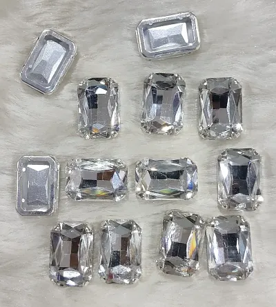 Beads & Crafts: Rectangle Shape Glass Crystal Clip Stones for Embroidery Work, Jewelry Making, Dress and DIY Craft