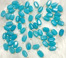Beads  Crafts: Flat Oval Glass Hanging Beads Chocolate Beads 11mm x 8mm for Jewelry Making, Necklace, Earring, Bracelet, Embroidery, Dresses (Pack of 100 Pcs) (Sky Blue)-thumb1
