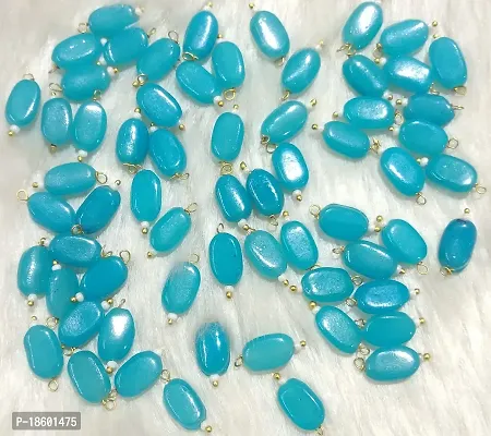 Beads  Crafts: Flat Oval Glass Hanging Beads Chocolate Beads 11mm x 8mm for Jewelry Making, Necklace, Earring, Bracelet, Embroidery, Dresses (Pack of 100 Pcs) (Sky Blue)-thumb2
