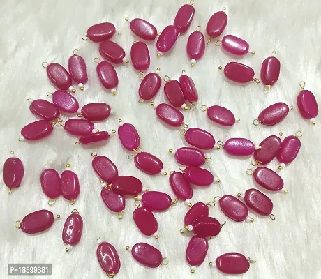 Beads  Crafts: Flat Oval Glass Hanging Beads Chocolate Beads 11mm x 8mm for Jewelry Making, Necklace, Earring, Bracelet, Embroidery, Dresses (Pack of 100 Pcs) (Rani Pink)-thumb2