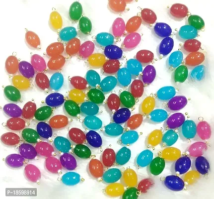 Beads  Crafts: Multicolor Oval Shape Glass Hanging Beads 10mm for Jewelry Making, Necklace, Earring, Bracelet, Embroidery, Dresses (Pack of 100 Pcs) (Dark)-thumb0