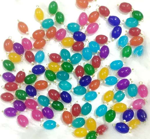 Beads & Crafts: Multicolor Oval Shape Glass Hanging Beads 10mm for Jewelry Making, Necklace, Earring, Bracelet, Embroidery, Dresses (Pack of 100 Pcs)