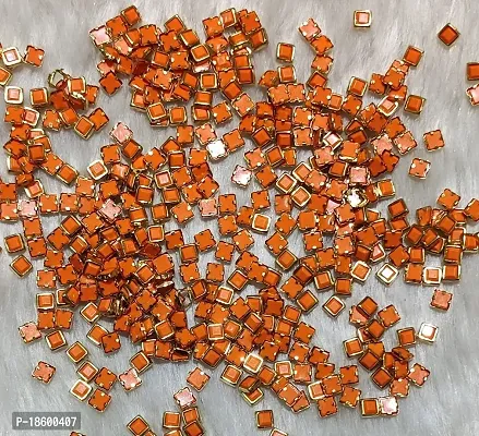 Beads  Crafts: Square Shape Kundans Stones Mat Finish for Jewellery Making, Bangles, Embroidery Work, Cloth Work, Craft 4mm x 4mm (Orange, 100)