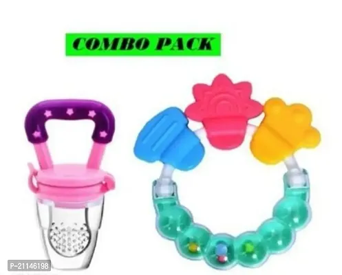 Baby-Kids Silicone Fruit Shape Teether Rattel Nibbler Combo Pack of 2