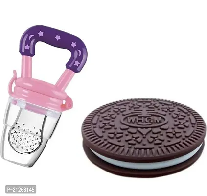 Silicone Oreo Shape Cookie/Biscuit Baby Teether Toys and Dr Dad BPA Free Baby Food and Fruit Nibbler with Extra Mesh, Soft Pacifier/Feeder (Combo Pack)
