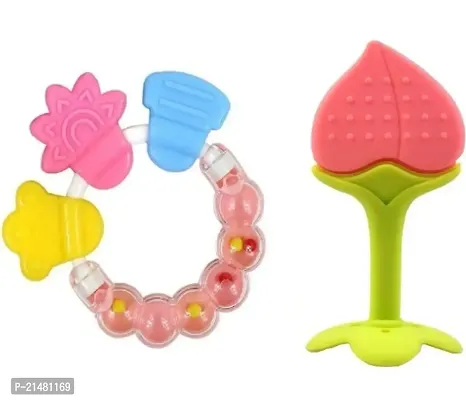 Silicone Fruit Shape Teether for Baby 6-12 Months| Baby Teether 3-6 Months Babies| Round Teether for 6 to 12 Months Baby Bpa Free Combo Pack (Colour and Shape may vary)-thumb0