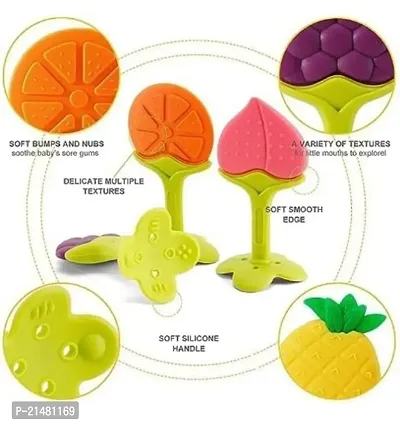 Silicone Fruit Shape Teether for Baby 6-12 Months| Baby Teether 3-6 Months Babies| Round Teether for 6 to 12 Months Baby Bpa Free Combo Pack (Colour and Shape may vary)-thumb5