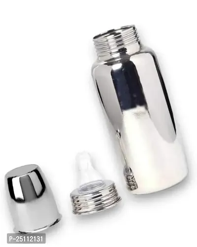 Baby Feeding PURE Stainless Steel Bottle 240ml with Silicone Nipple Steel Feeding Bottle BPA Free-thumb0