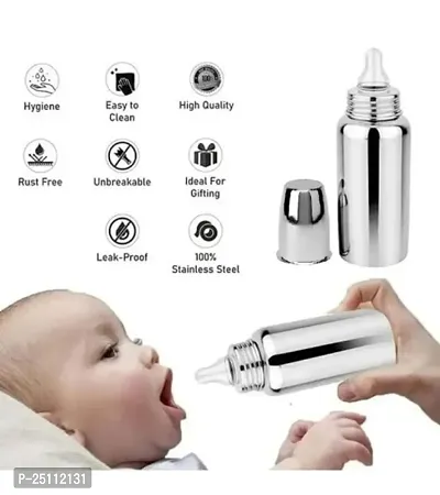 Baby Feeding PURE Stainless Steel Bottle 240ml with Silicone Nipple Steel Feeding Bottle BPA Free-thumb3