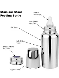 Baby Feeding PURE Stainless Steel Bottle 240ml with Silicone Nipple Steel Feeding Bottle BPA Free-thumb3