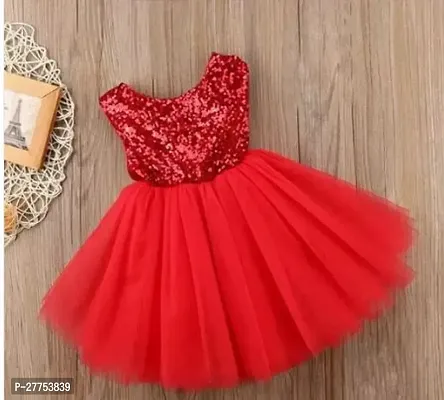 Stylish Red Net Solid Frocks For Girl-thumb0