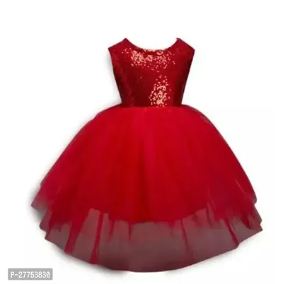 Stylish Red Net Solid Frocks For Girl