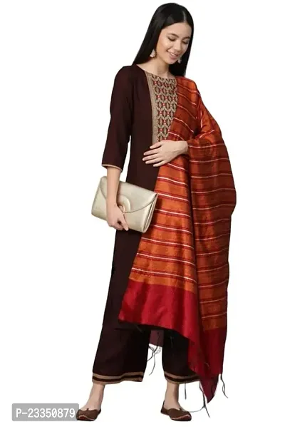 Rajvi Creation Store Women's Rayon Straight Kurta Palazzo Pant with Dupatta Set Golden Pari3