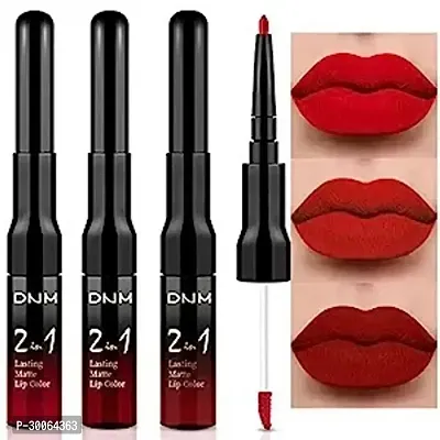 3Pcs Deep Dark Red Lip Stain Paint Matte Lip Liner and Lipstick Set Long Lasting Smudge Proof