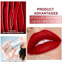 3Pcs Deep Dark Red Lip Stain Paint Matte Lip Liner and Lipstick Set Long Lasting Smudge Proof-thumb1