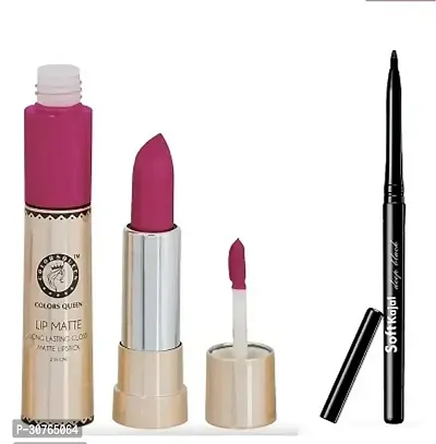 Colors Queen 2 in 1 Long Lasting Matte Lipstick (Glam Pink) With Soft Kajal